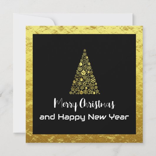 Gold greeting card Merry Christmas Happy New Year シーズンカード (正面)