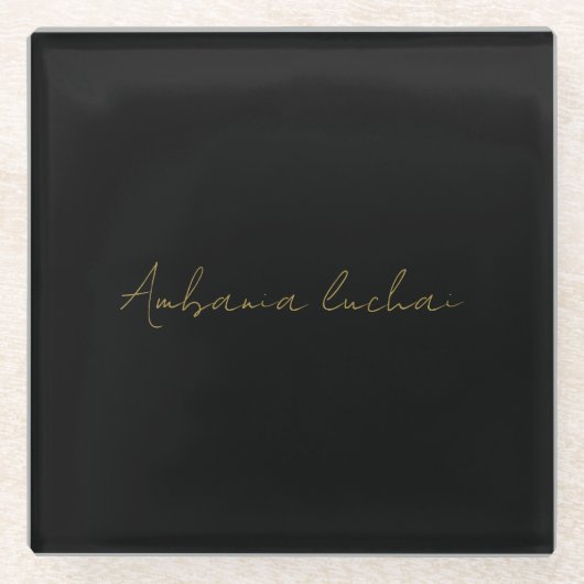 Gold Grey Classic Personalized Chic Name Design ガラスコースター (正面)