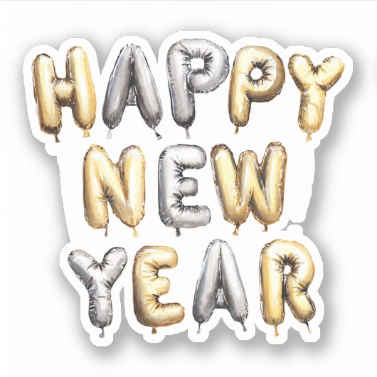 Gold Grey Happy New Year シール (正面)