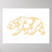 Gold Grizzly Bear Animal Line Art Print Poster ポスター (正面)