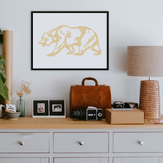 Gold Grizzly Bear Animal Line Art Print Poster ポスター