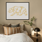 Gold Grizzly Bear Animal Line Art Print Poster ポスター