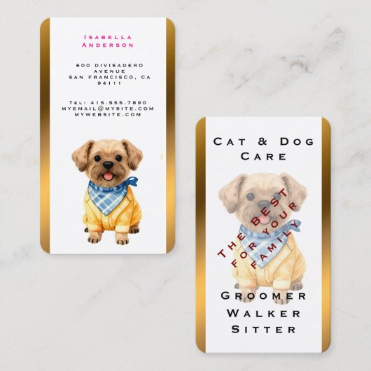 Gold Grooming Dog Personalized Elegant Collection 名刺 (正面/裏面)
