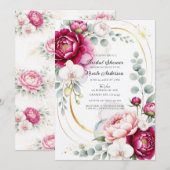 Gold Halo Garden Peonies & Orchids Bridal Shower 招待状 (正面/裏面)