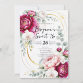 Gold Halo Garden Peonies & Orchids Floral Sweet 16 招待状 (正面)