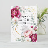 Gold Halo Garden Peonies & Orchids Floral Sweet 16 招待状 (スタンド正面)