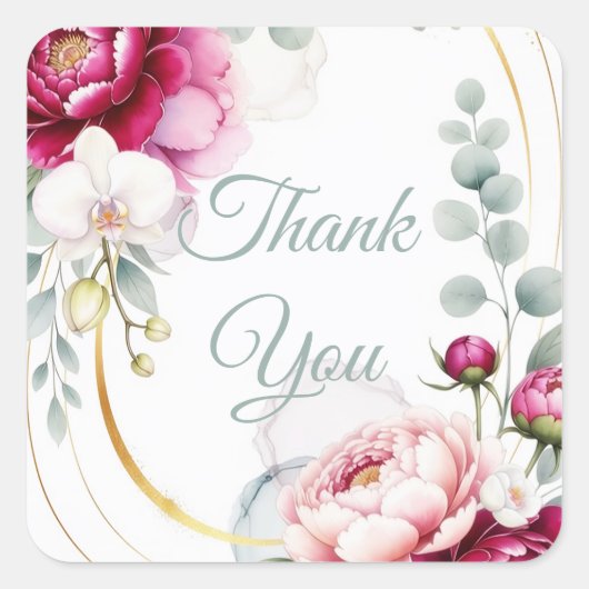Gold Halo Garden Peonies & Orchids Floral Wedding  スクエアシール (正面)
