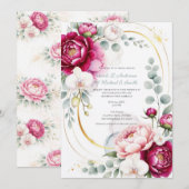 Gold Halo Garden Peonies & Orchids Floral Wedding  招待状 (正面/裏面)