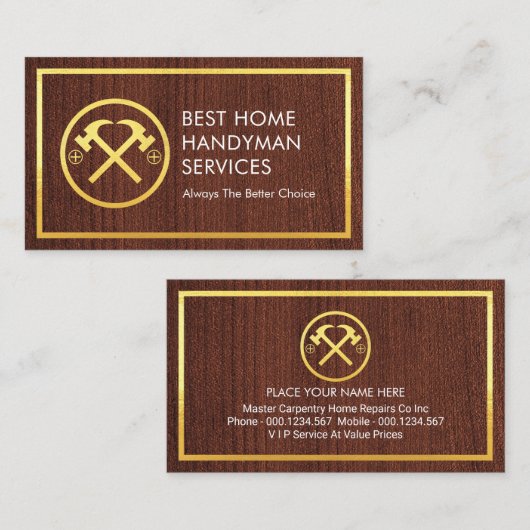 Gold Hammer On Timber Gold Borders 名刺 (正面/裏面)