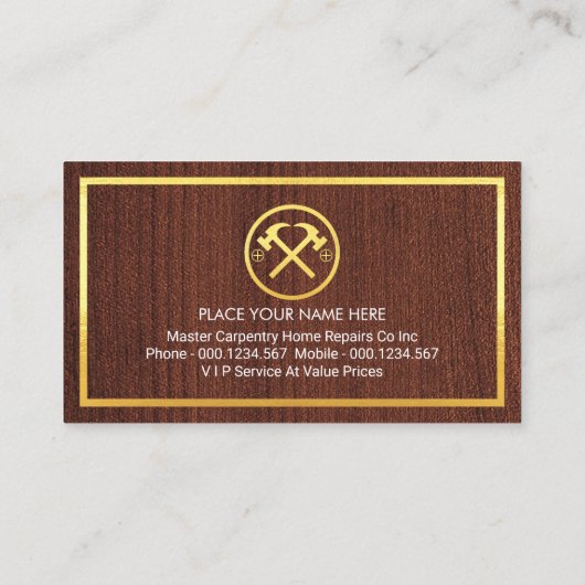 Gold Hammer On Timber Gold Borders 名刺 (裏面)