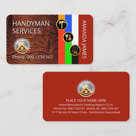 Gold Handyman Icons On Stripes Timber 名刺 (正面/裏面)