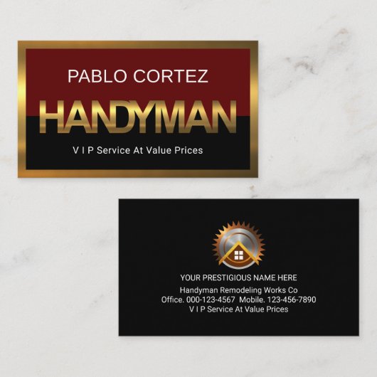 Gold Handyman Signage Border Frame 名刺 (正面/裏面)