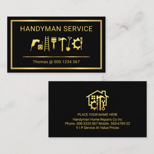 Gold Handyman Tools Border Frame 名刺 (正面/裏面)