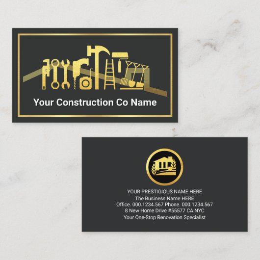 Gold Handyman Tools Building Frame 名刺 (正面/裏面)