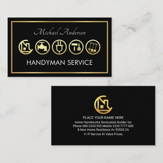 Gold Handyman Tools Frame 名刺 (正面/裏面)