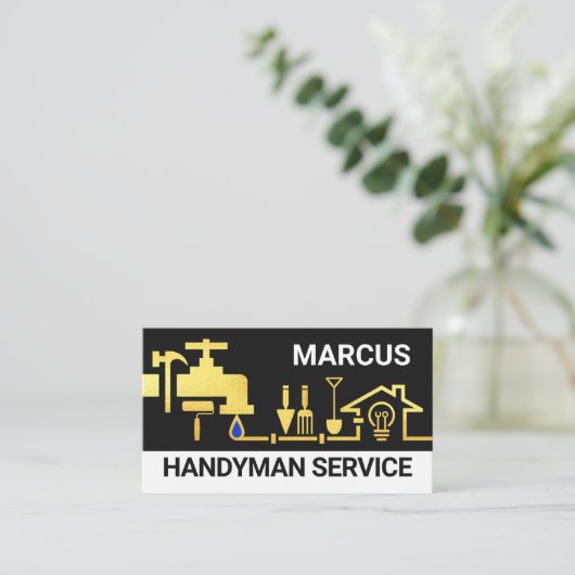 Gold Handyman Tools Home Landscape 名刺 (スタンド正面)