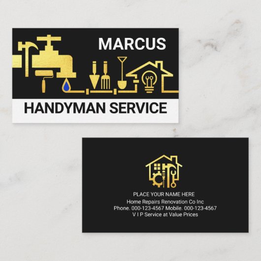 Gold Handyman Tools Home Landscape 名刺 (正面/裏面)
