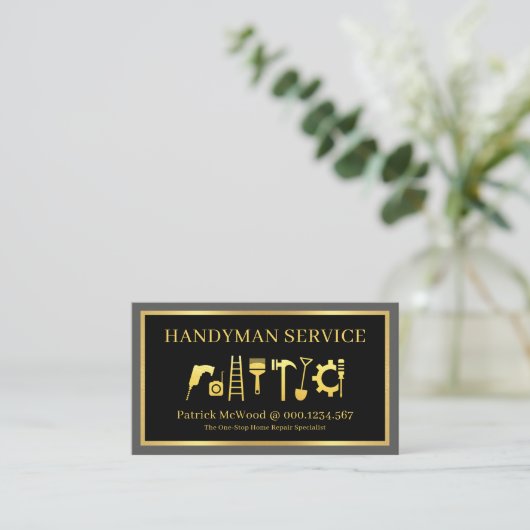 Gold Handyman Tools Home Repairs 名刺 (スタンド正面)