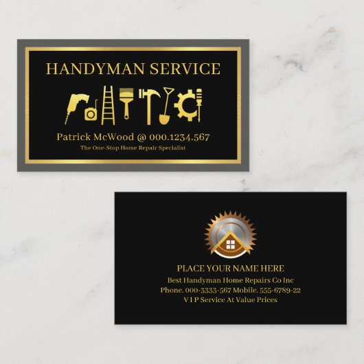 Gold Handyman Tools Home Repairs 名刺 (正面/裏面)