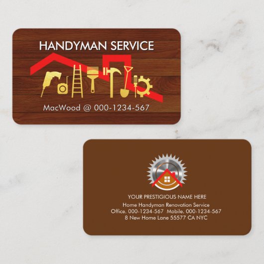 Gold Handyman Tools Icon On Wood Panel 名刺 (正面/裏面)