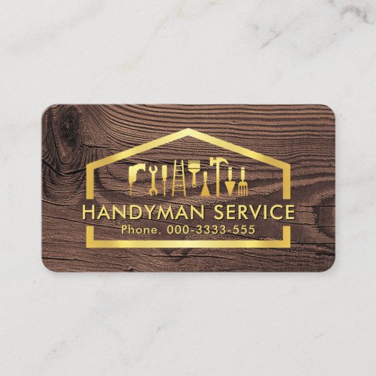 Gold Handyman Tools In Building Frame 名刺 (正面)