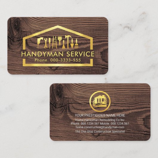 Gold Handyman Tools In Building Frame 名刺 (正面/裏面)