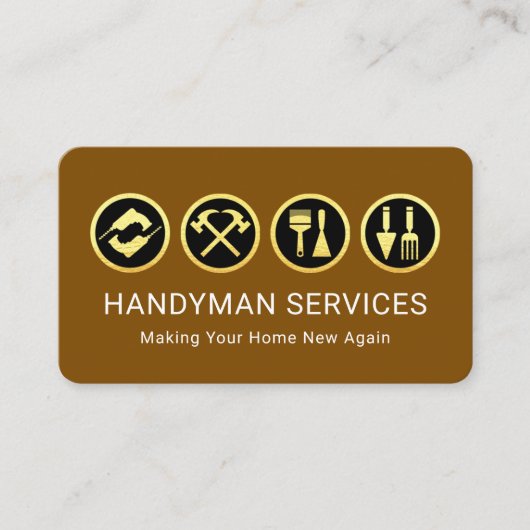 Gold Handyman Tools On Brown Layer 名刺 (正面)