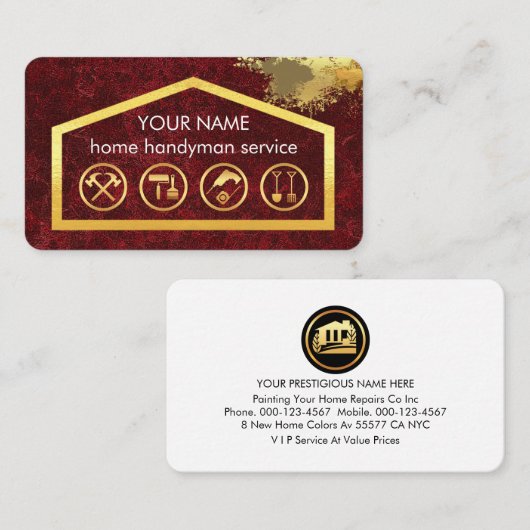 Gold Handyman Tools On Building Frame 名刺 (正面/裏面)