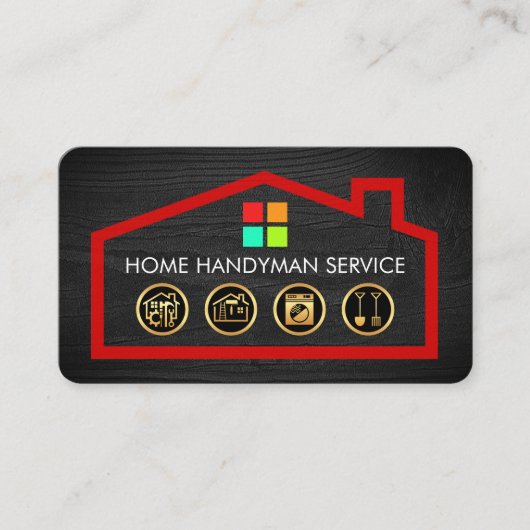 Gold Handyman Tools On Building Frame 名刺 (正面)