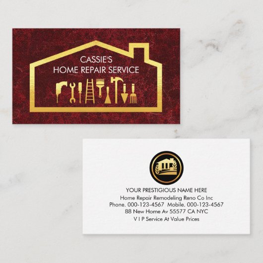 Gold Handyman Tools On Building Frame 名刺 (正面/裏面)