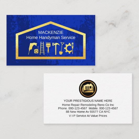 Gold Handyman Tools On Building Frame 名刺 (正面/裏面)