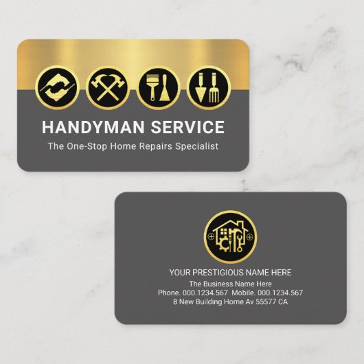 Gold Handyman Tools On Gold Grey Layers 名刺 (正面/裏面)