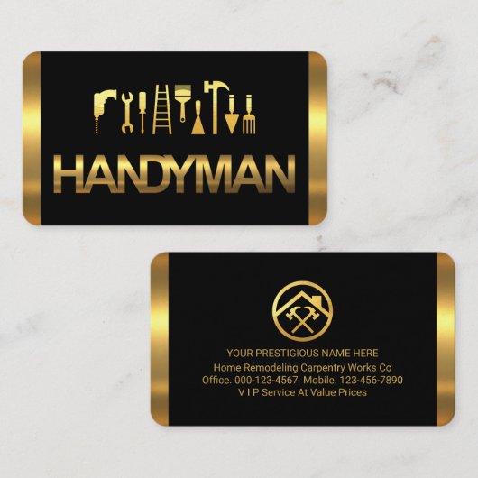 Gold Handyman Tools On Gold Layers 名刺 (正面/裏面)