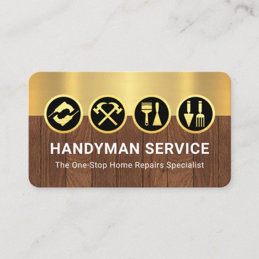 Gold Handyman Tools On Gold Timber Layers 名刺 (正面)