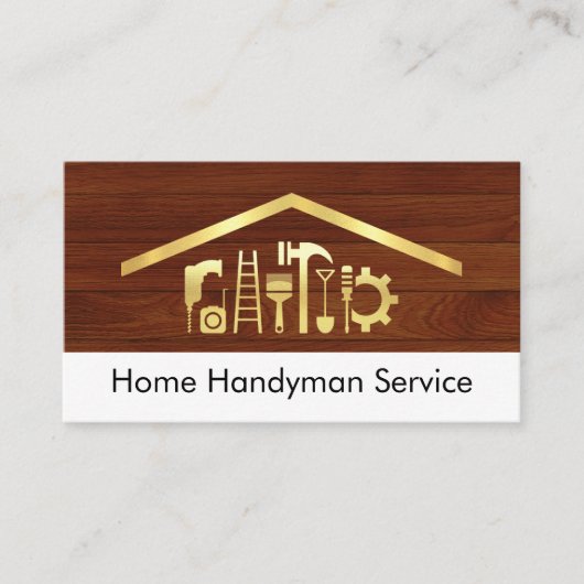 Gold Handyman Tools On Wood Panel 名刺 (正面)
