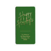 Gold Happy Holidays Green Return Address ラベル (正面)