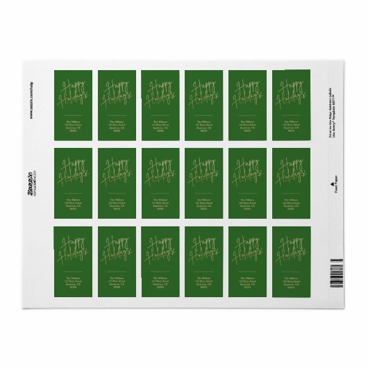 Gold Happy Holidays Green Return Address ラベル (フルシート)