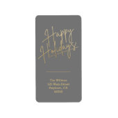 Gold Happy Holidays on Grey Return Address ラベル (正面)