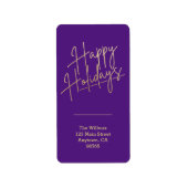 Gold Happy Holidays Purple Return Address ラベル (正面)