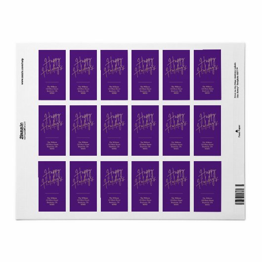 Gold Happy Holidays Purple Return Address ラベル (フルシート)