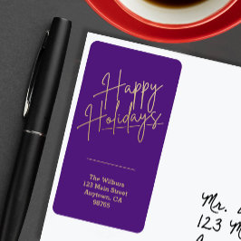 Gold Happy Holidays Purple Return Address ラベル