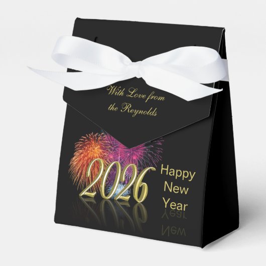Gold Happy New Year 2026 Fireworks Gift フェイバーボックス (正面サイド)
