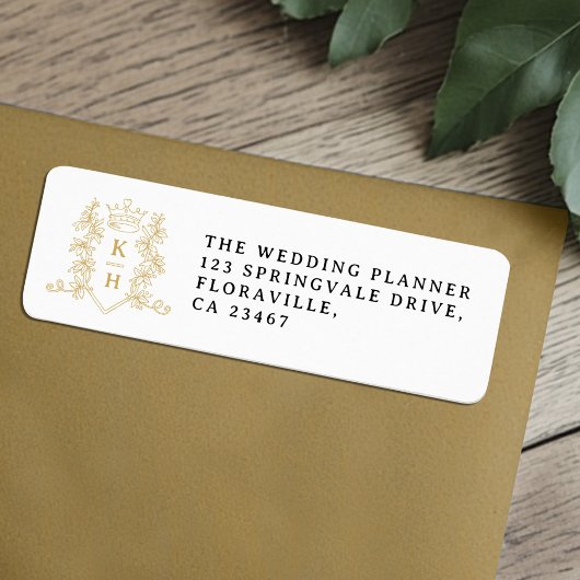 Gold heart crown monogram wedding return label ラベル