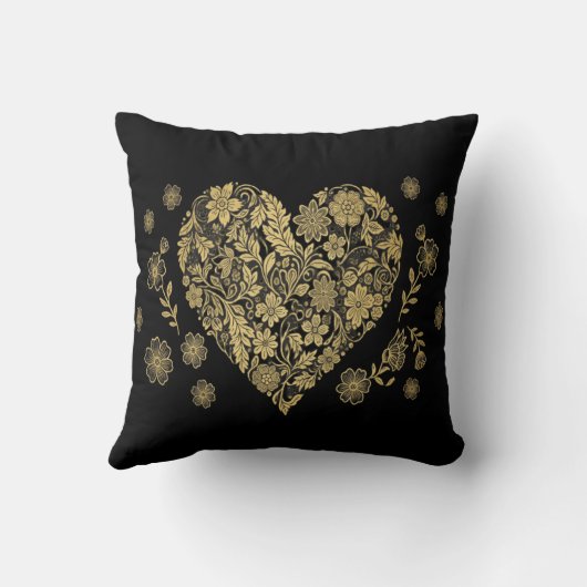 Gold Heart Decorative Pillow – Elegant & Romantic クッション (裏面)
