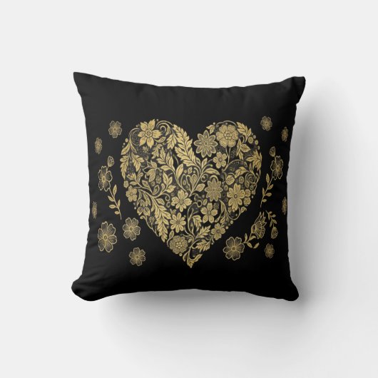 Gold Heart Decorative Pillow – Elegant & Romantic  クッション (正面)