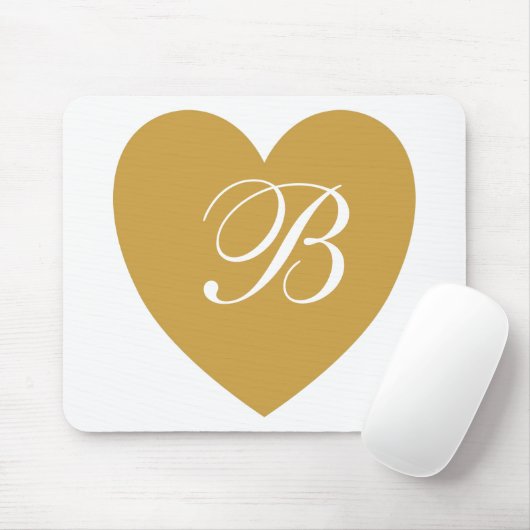 Gold Heart Monogram Mousepad マウスパッド (マウス)