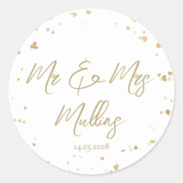 Gold Heart “Mr & Mrs” Wedding ラウンドシール