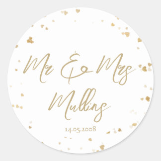 Gold Heart “Mr & Mrs” Wedding ラウンドシール