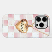 Gold Heart Necklace Pink White Squares Case-Mate iPhoneケース (裏面 (横))