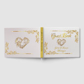  Gold Heart on White Pearl with Gold Border ゲストブック (全面)